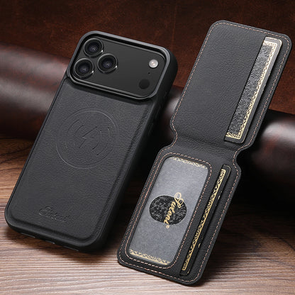 Magnetic card holder phone case with stand for iPhone 12–18, black