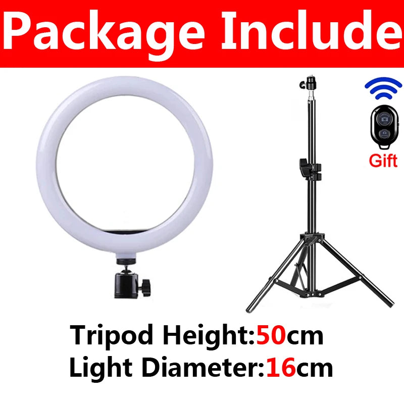 LED selfie ring light with tripod, phone holder and remote, view 12