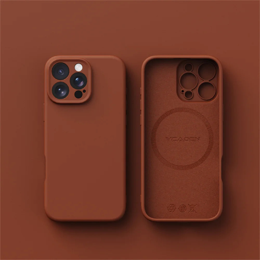 Liquid silicone MagSafe case for iPhone 13–18, red brown