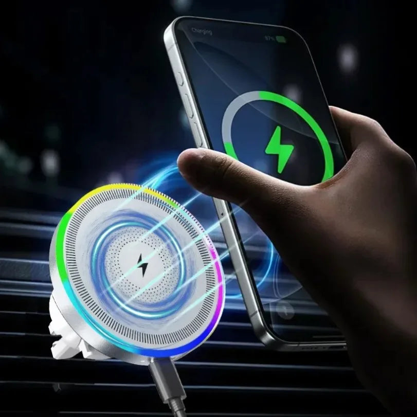 RGB light magnetic wireless charging car vent mount for MagSafe, view 2
