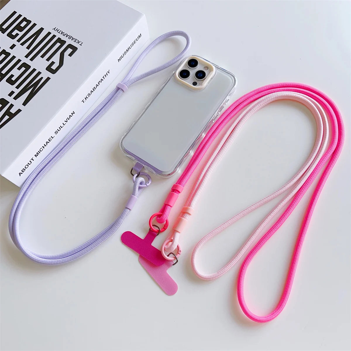 Long crossbody phone lanyard with case connection clip, view 2