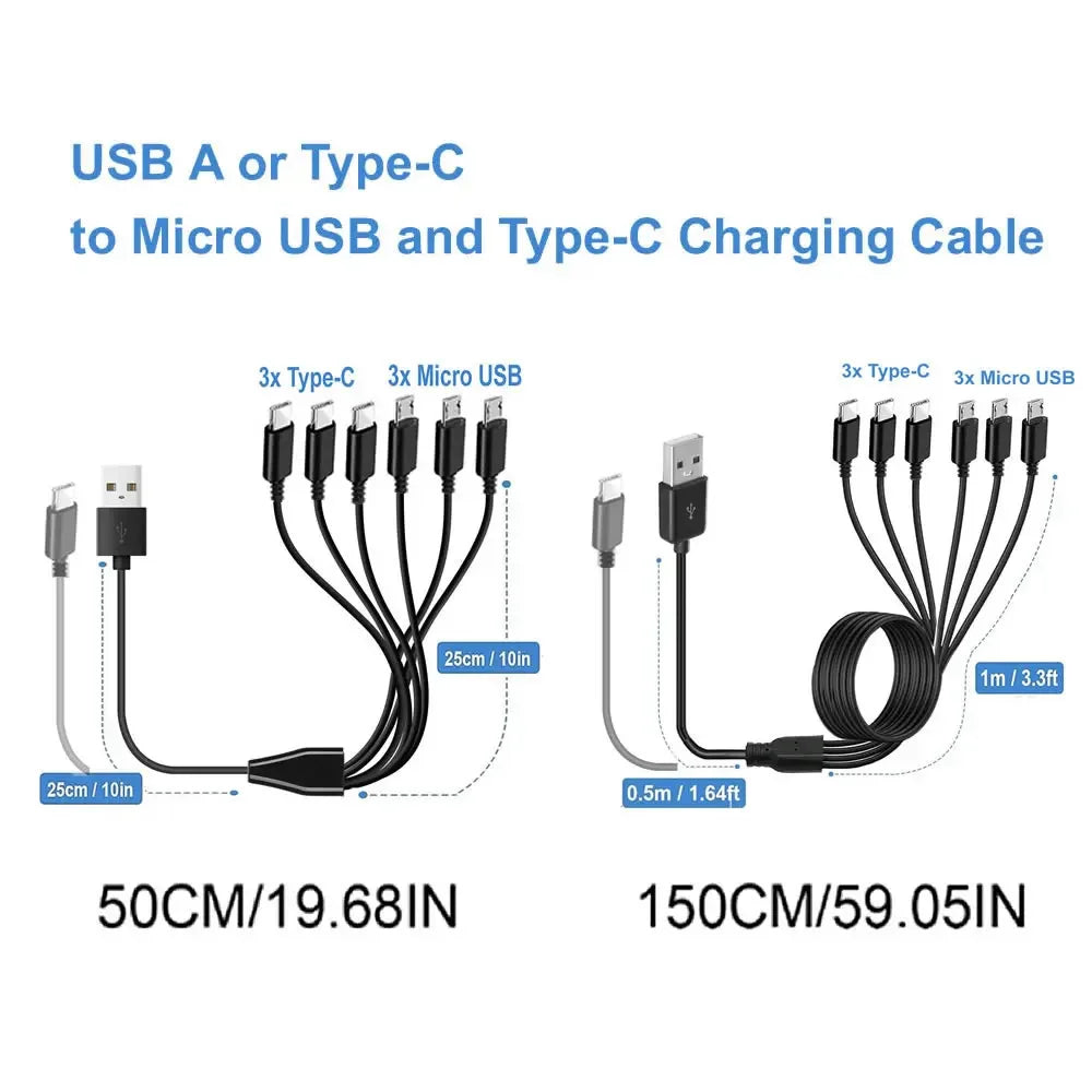 1-to-6 USB-C and micro USB splitter charging cable, view 2