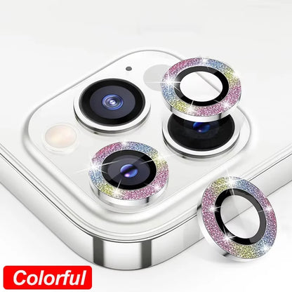 Diamond metal camera lens protector glass for iPhone, colorful