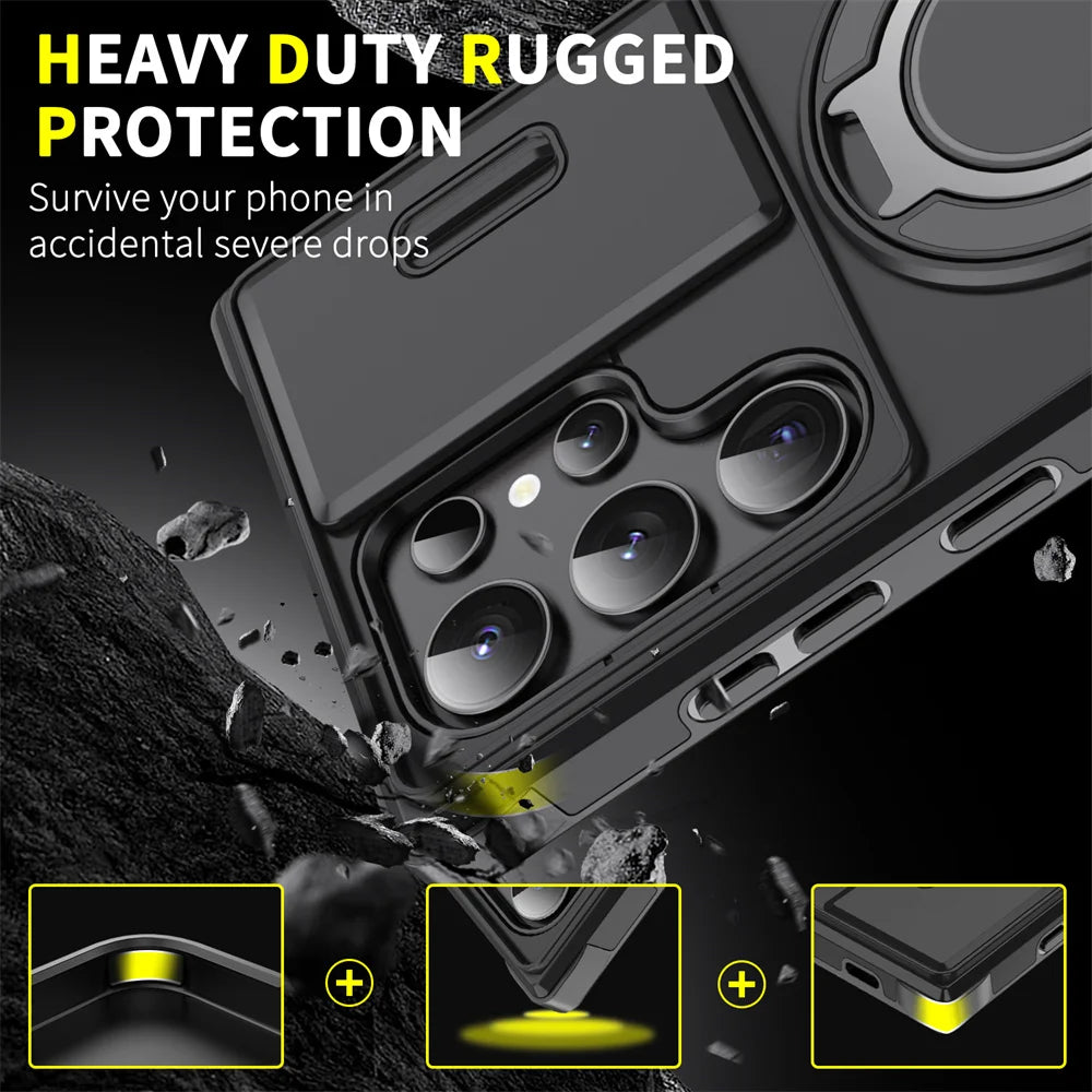 Slide camera cover magnetic stand case for Samsung Galaxy S and A series, view 6