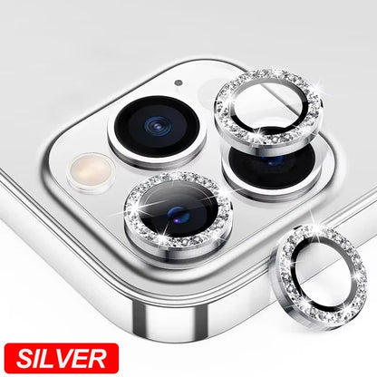 Diamond metal camera lens protector glass for iPhone, silver