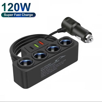 3-in-1 120W car cigarette lighter splitter with USB-C, view 8