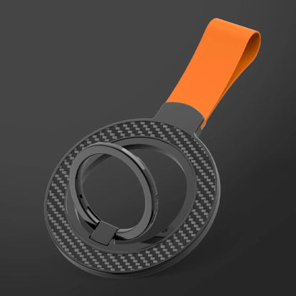 Double-sided magnetic ring grip with hand strap, black orange