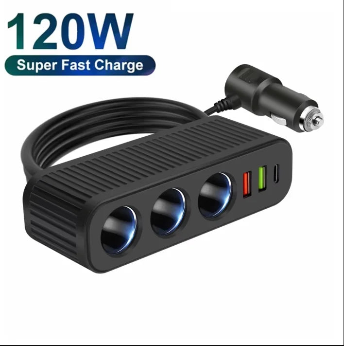 3-in-1 120W car cigarette lighter splitter with USB-C, view 9