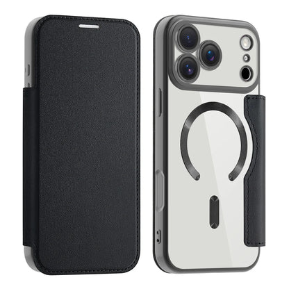 Clear flip leather wallet case, black
