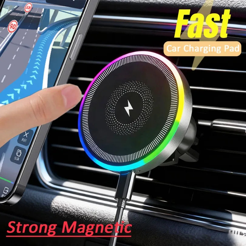 RGB light magnetic wireless charging car vent mount for MagSafe