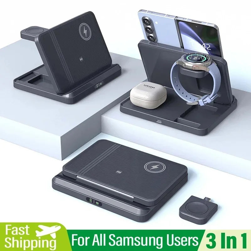 Foldable 3-in-1 wireless charger for Samsung Galaxy