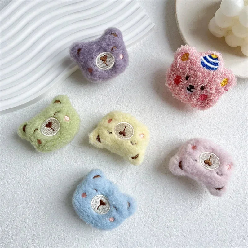Fluffy plush bear folding phone grip, view 3