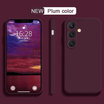 Soft liquid silicone case for Samsung Galaxy S23–S25, plum red