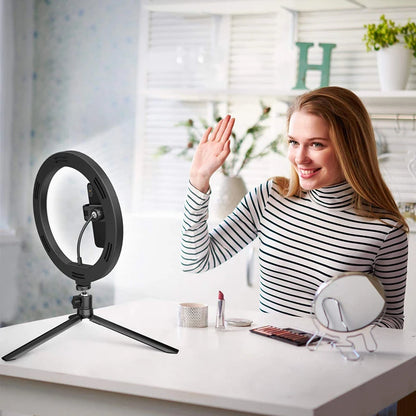 LED selfie ring light with tripod, phone holder and remote, view 7