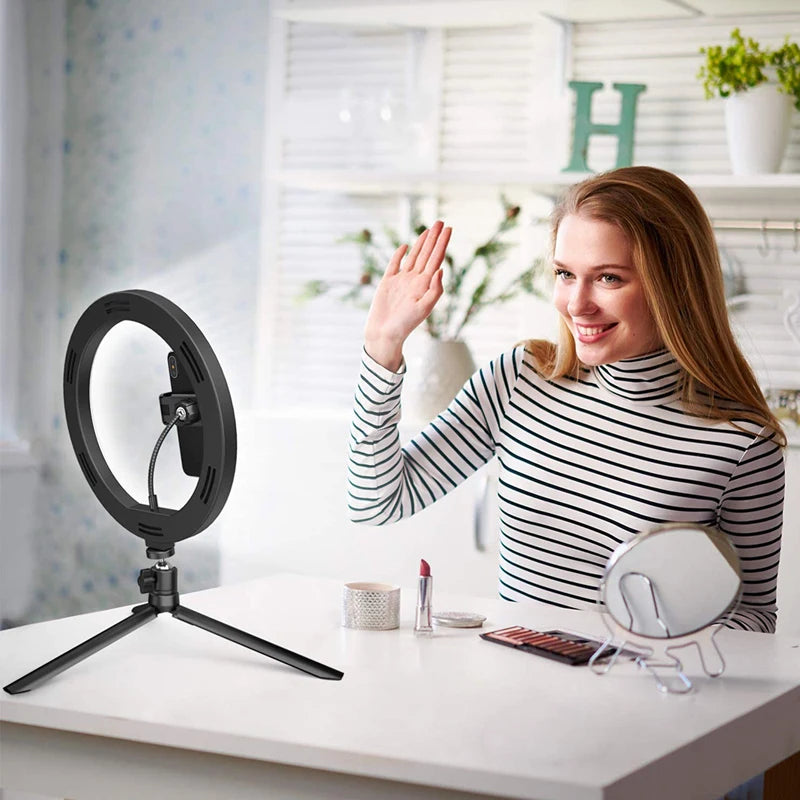 LED selfie ring light with tripod, phone holder and remote, view 7