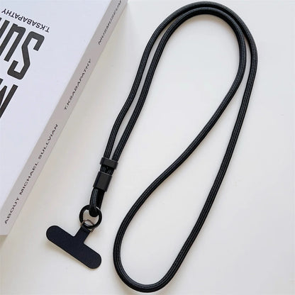 Long crossbody phone lanyard with case connection clip, black