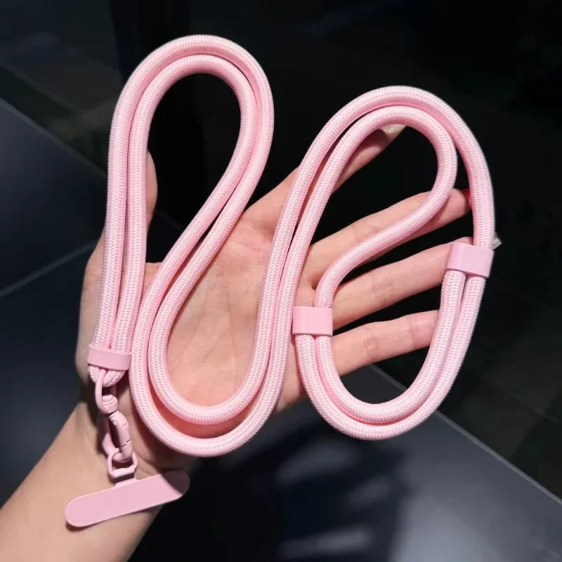 Adjustable crossbody phone lanyard with case clip, pink