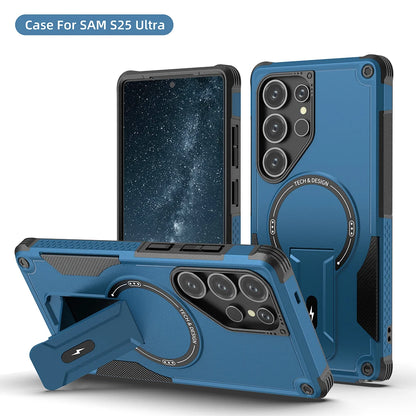 Magnetic armor case with fold stand for Samsung Galaxy S and A series, navy blue