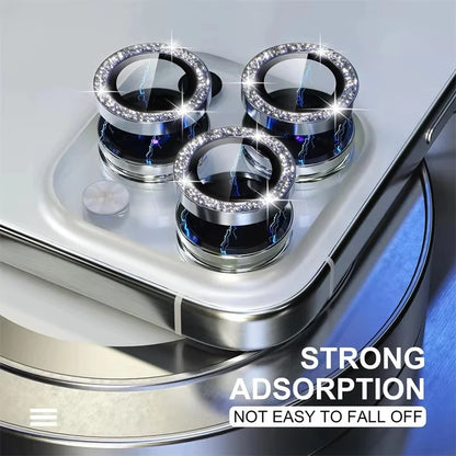 Diamond metal camera lens protector glass for iPhone, view 2