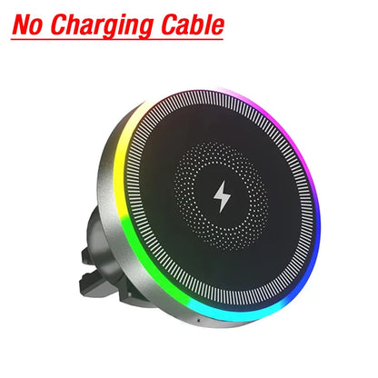 RGB light magnetic wireless charging car vent mount for MagSafe, black no cable