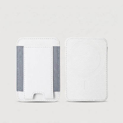 MagSafe leather card holder wallet with elastic pocket, white