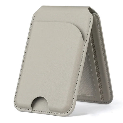 Magnetic leather wallet with stand, gray