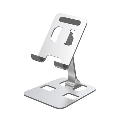 Foldable aluminum alloy desk phone and tablet stand, silver