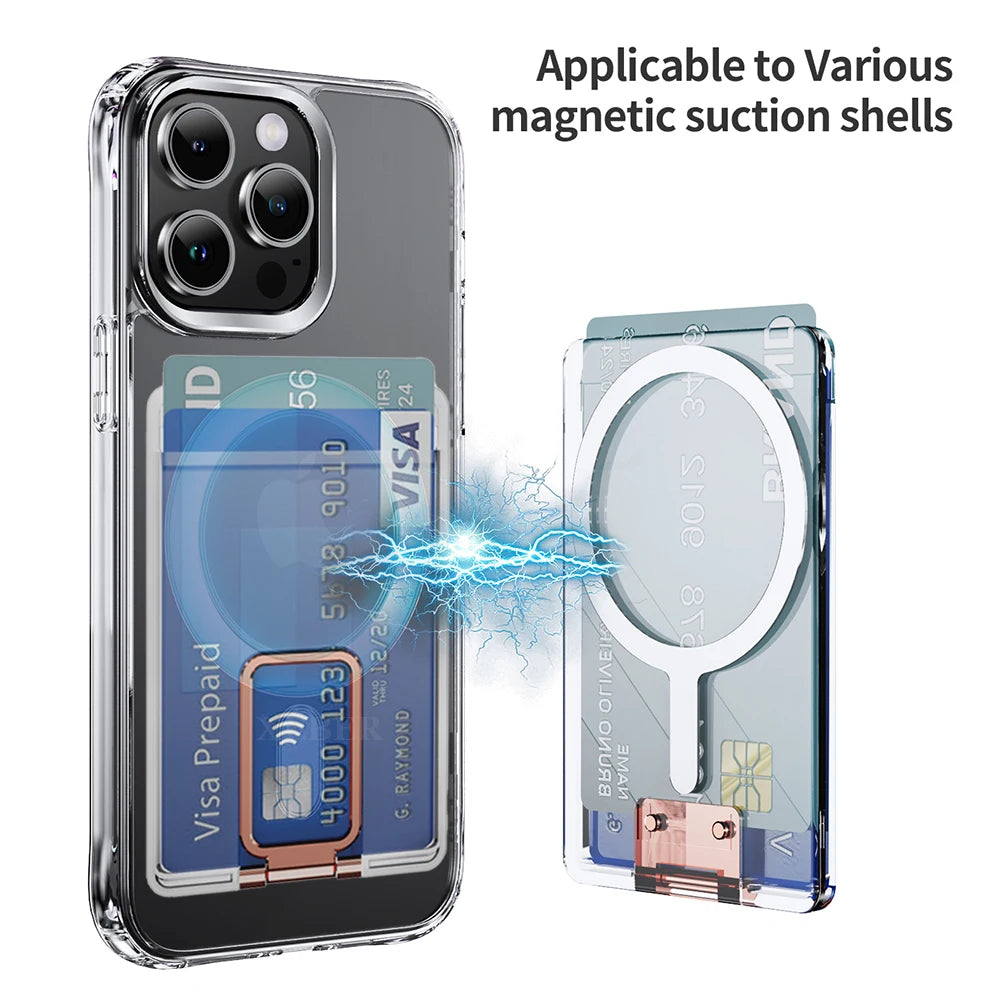 Clear magnetic card holder with stand, view 2
