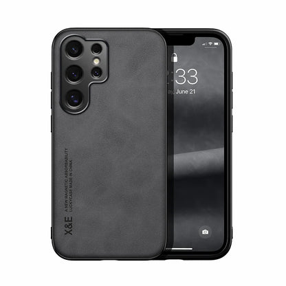 Ultra-thin leather case for Samsung Galaxy S21–S26, dark gray