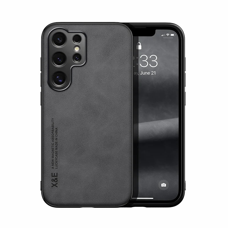 Ultra-thin leather case for Samsung Galaxy S21–S26, dark gray