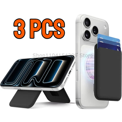 Magnetic leather card wallet with hidden stand for iPhone 13–15, black, view 9