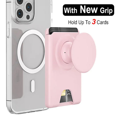 Magnetic wallet with expanding phone grip for iPhone & Samsung, pink