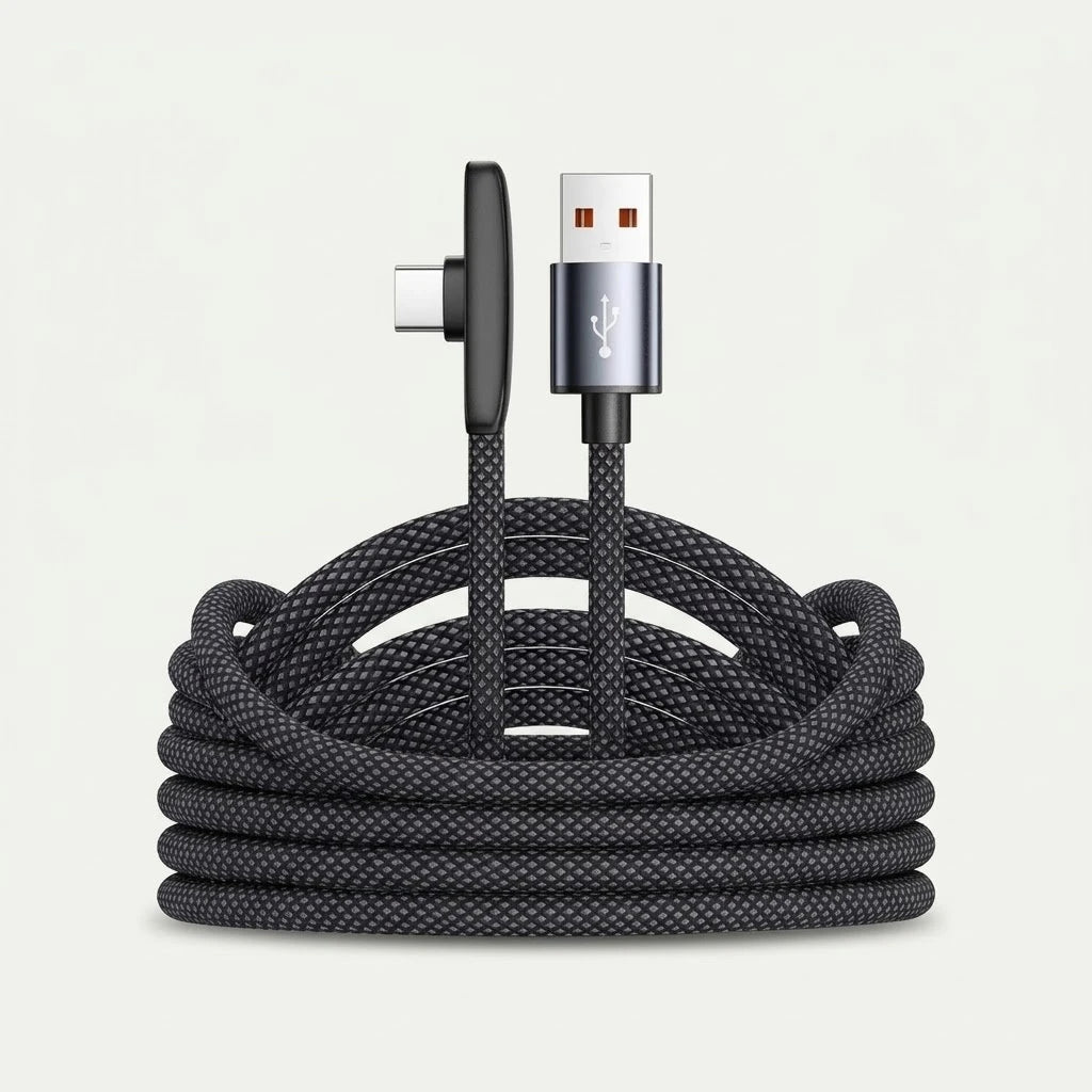 100W 90-degree elbow USB-C braided charging cable