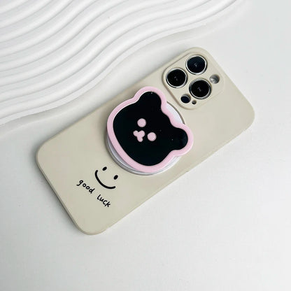 Cute bear mirror phone grip, pink