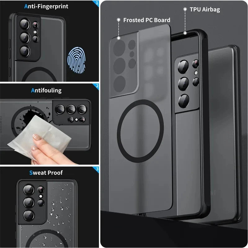Matte clear MagSafe case for Samsung Galaxy S20–S25, view 3