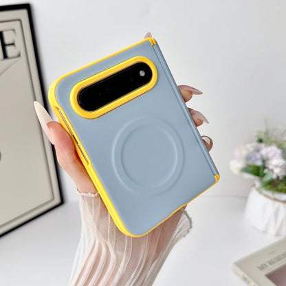 Grey leather case with yellow contrast trim on iPhone Duo