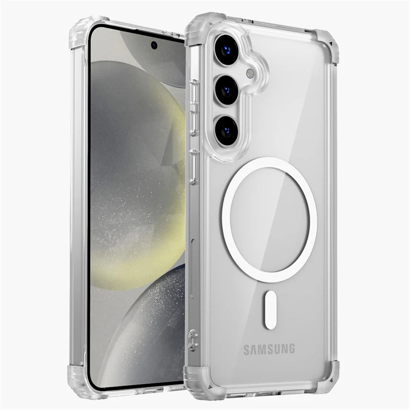 Clear armor MagSafe case for Samsung Galaxy S22–S26, transparent