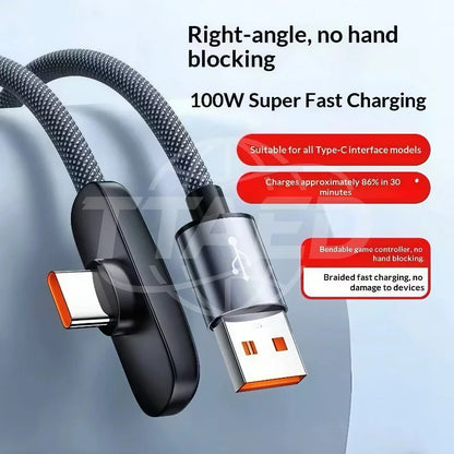 100W right-angle USB-A to USB-C cable, view 2
