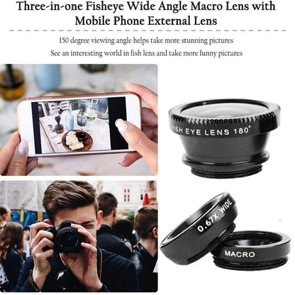 3-in-1 clip-on phone lens kit with fisheye, wide angle and macro, view 2