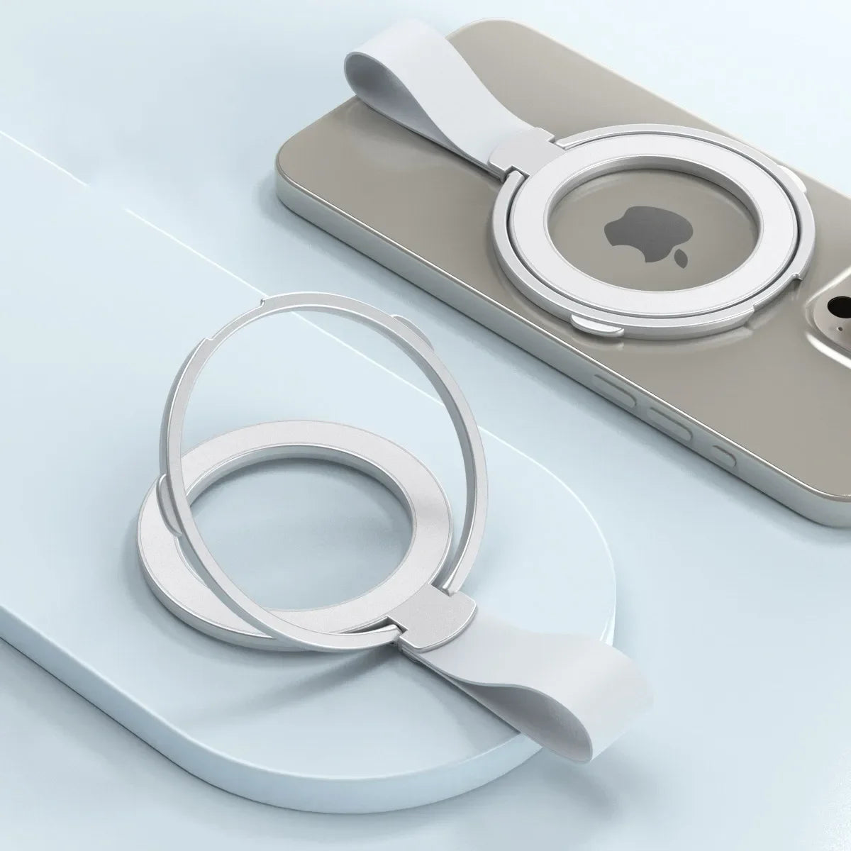 Aluminum ring holder with strap, silvery