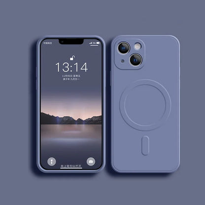 Shockproof silicone MagSafe case for iPhone 11–18, dark gray