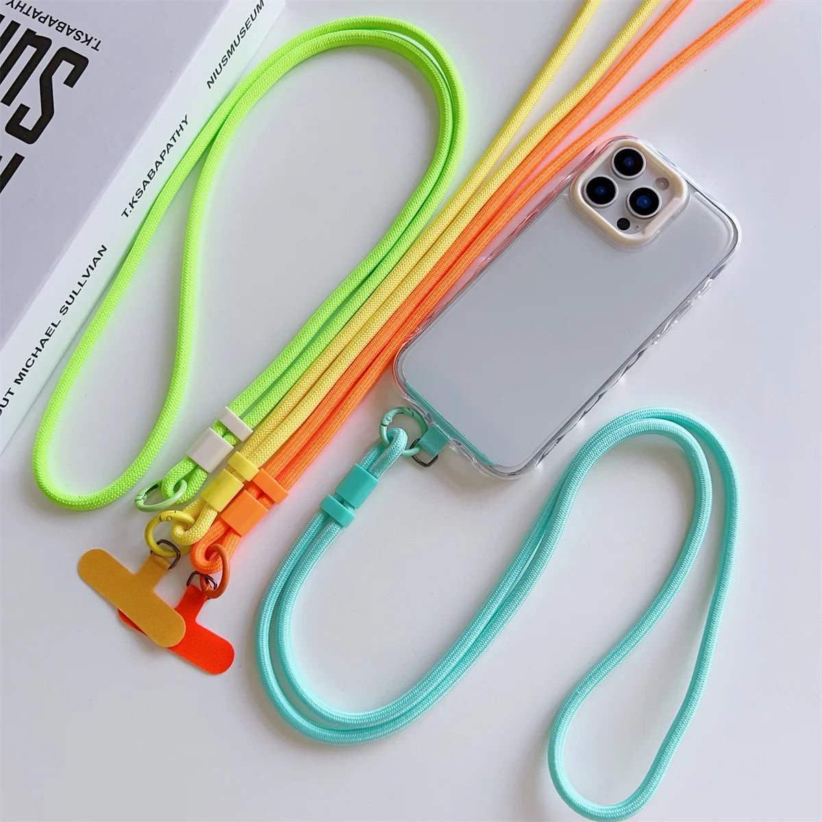 Long crossbody phone lanyard with case connection clip