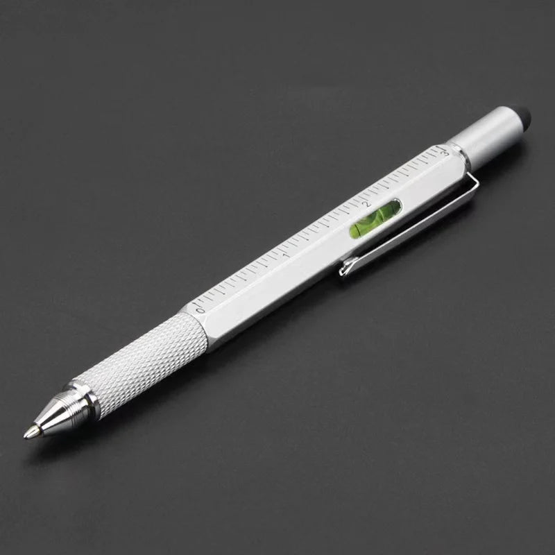 7-in-1 multifunction stylus pen with screwdriver, ruler and level, silver