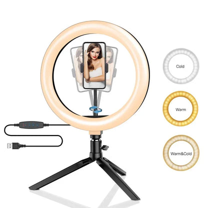 10-inch dimmable LED ring light kit with tripod, view 9