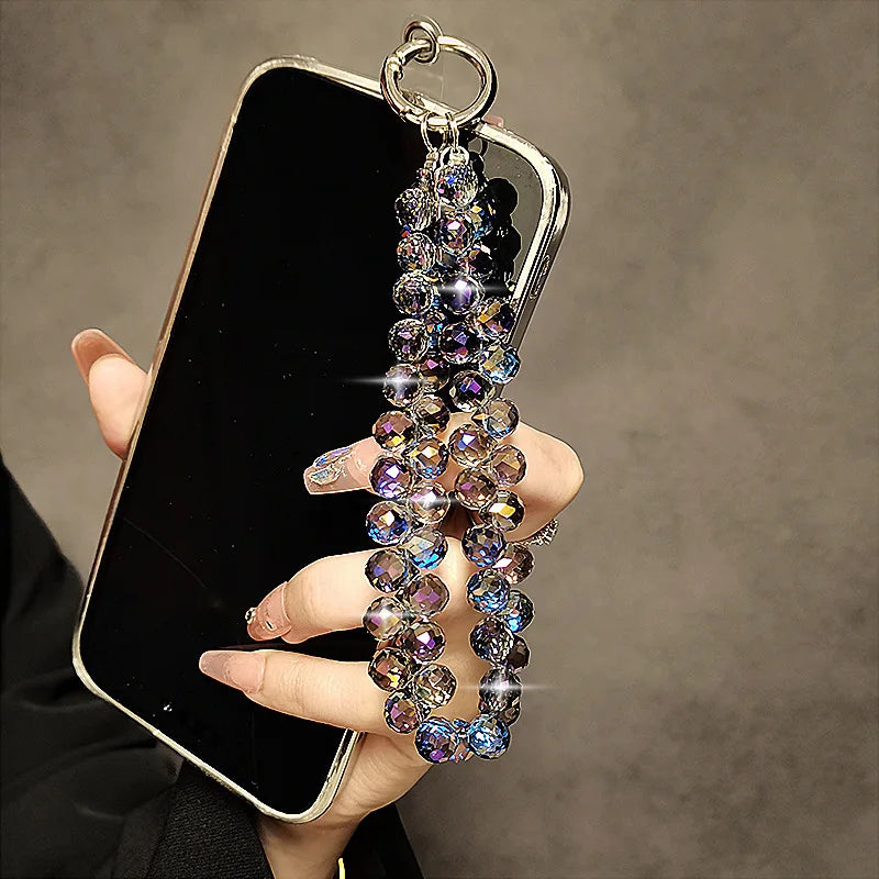Handmade crystal bead phone wrist chain, view 2