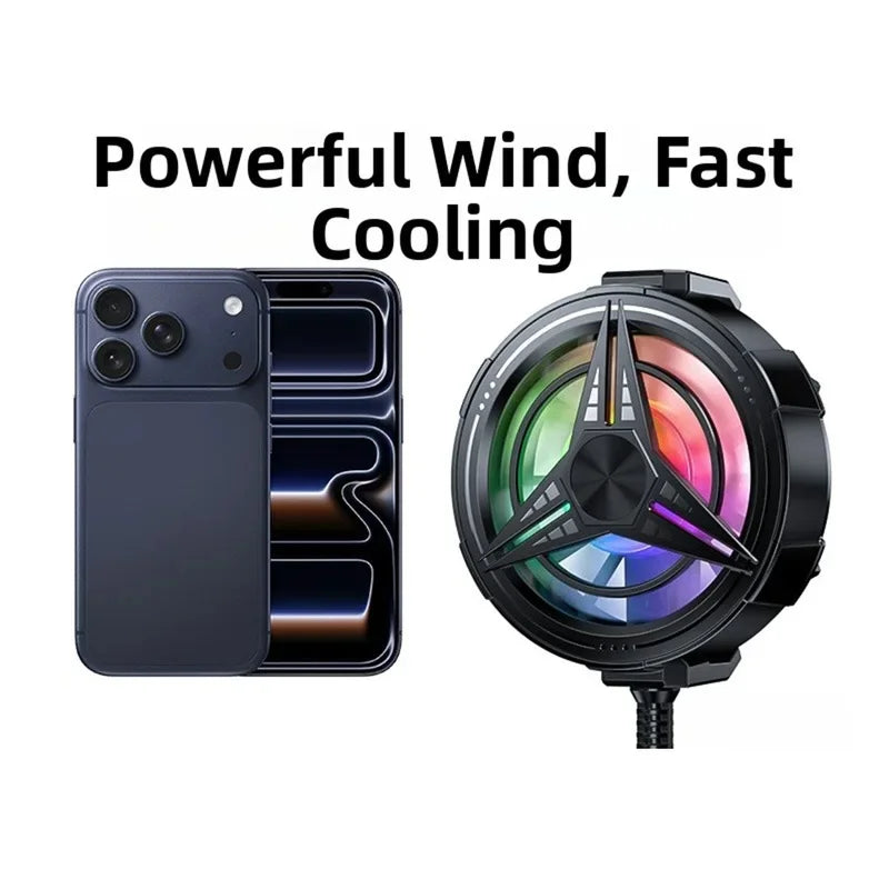 Gaming phone cooler fan with RGB LED lights, view 2