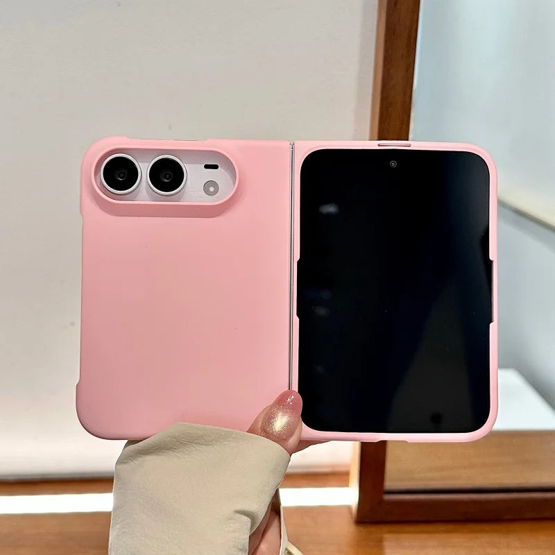 Pink matte case on an unfolded iPhone Duo