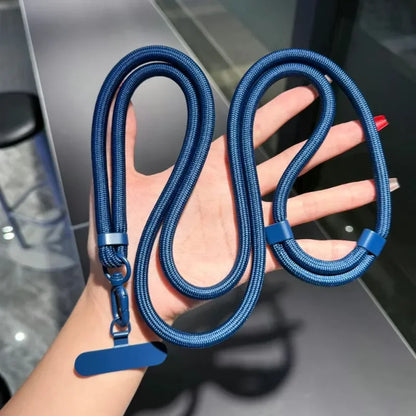 Adjustable crossbody phone lanyard with case clip, blue