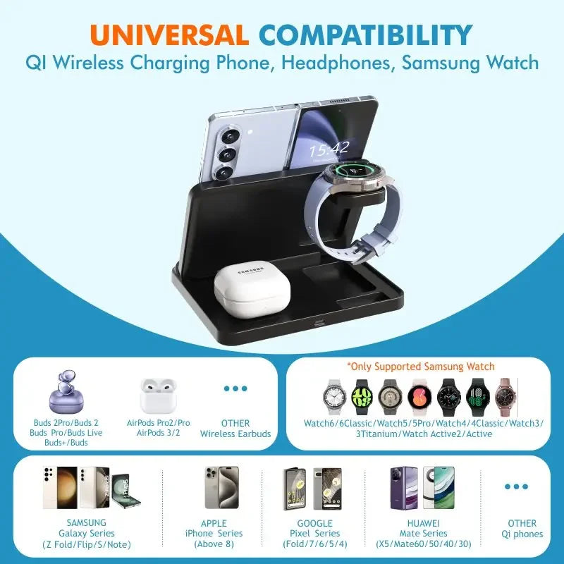Foldable 3-in-1 wireless charger for Samsung Galaxy, view 2