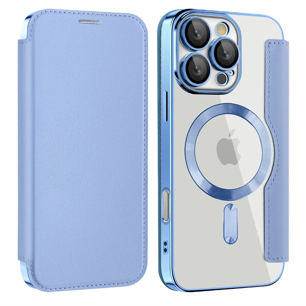 Clear flip leather wallet case